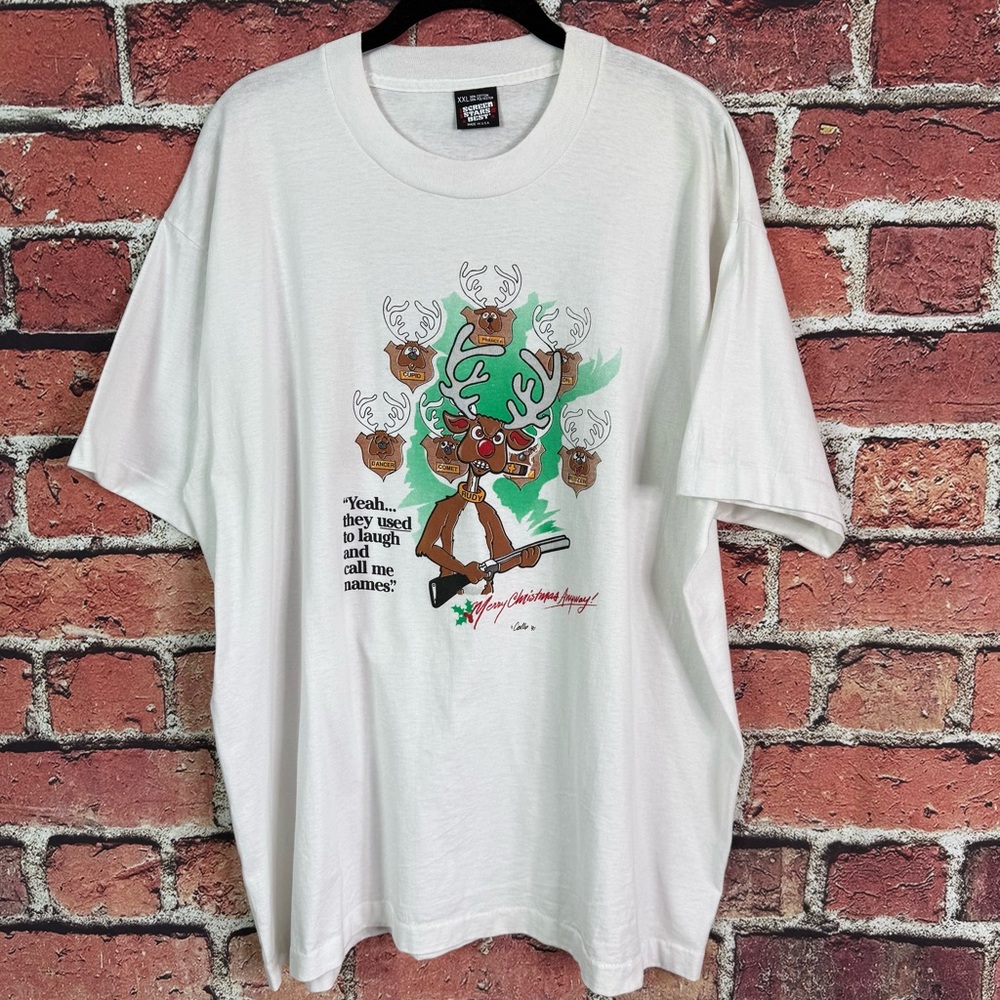 Screen Stars Best Vintage Rudolph Reindeer 1991 White Short Sleeve Tee XXL